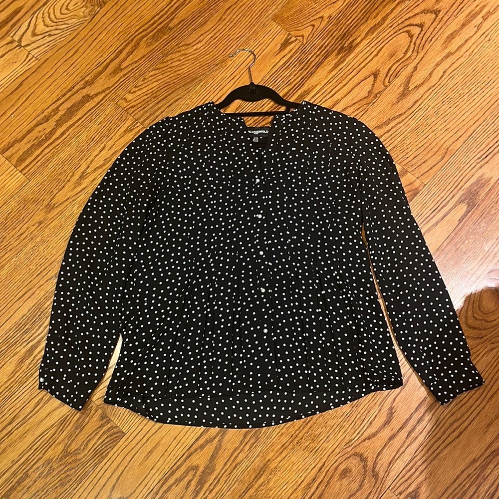 Karl Lagerfeld Woman’s Black Polka Dot Blouse Size S
